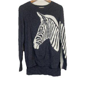 Peck & Peck 100% Cashmere Sweater Sz M Gray Zebra Long Sleeve Quiet Luxury